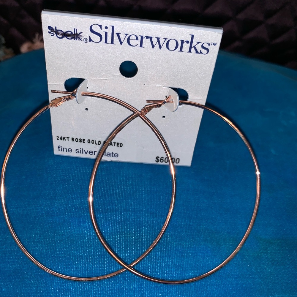 NEW Silverworks 24k Rose Gold plated hoop earrings